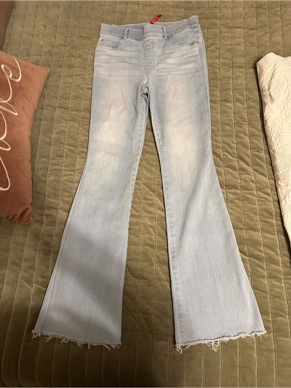 SPANX Light Blue Flare Jeans with Raw Hem